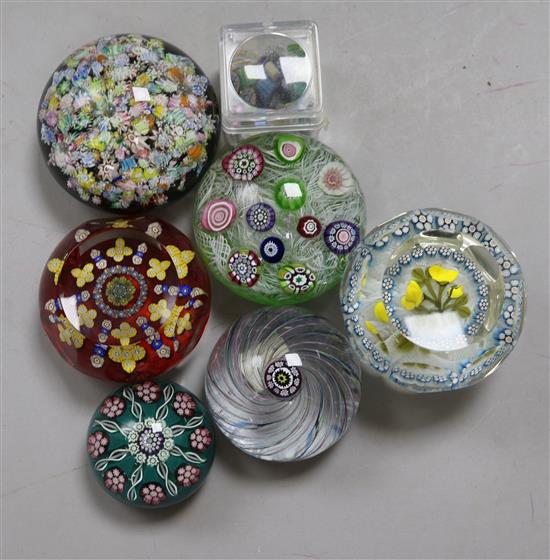 Six Perthshire glass millefiori paperweights, of varying design, 2in. - 2.75in.